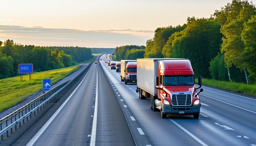Freight trucks on the highway representing logistics solutions